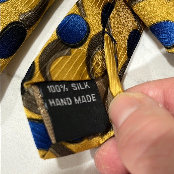 Golden Yellow and Navy Blue Geometric Tie - Picture 3 of 7